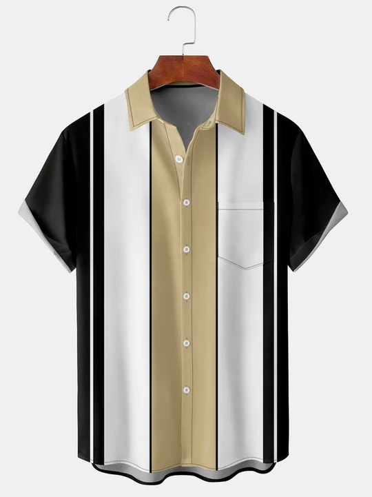 Christmas greetings from Santa Claus delivering gifts on a motorcycle Christmas Chest Pocket Short Sleeve Bowling Shirt