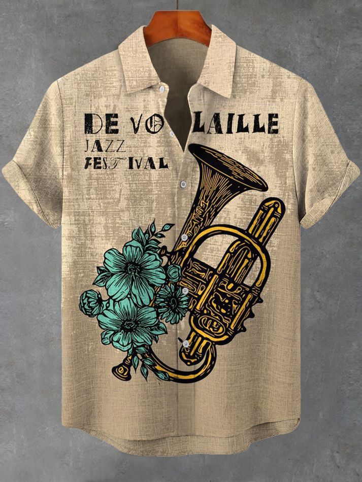 Men's Retro Musical Casual Short Sleeve Shirt
