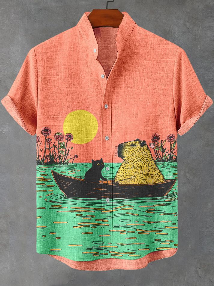 Men's Hawaiian Animal Print Short Sleeve Shirt