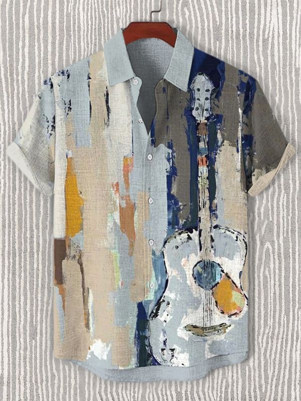 Stylish Blue Print Cotton Linen Shirt