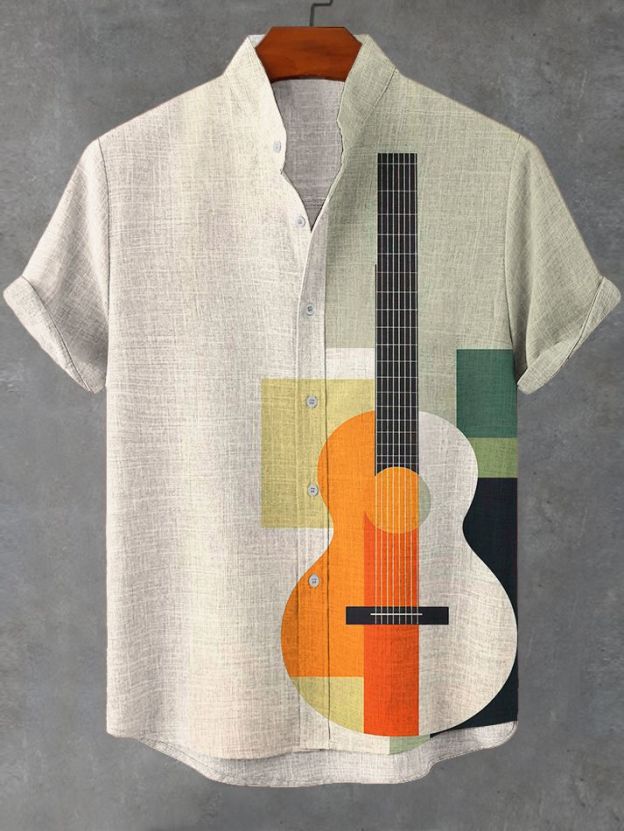 Stylish Blue Print Cotton Linen Shirt