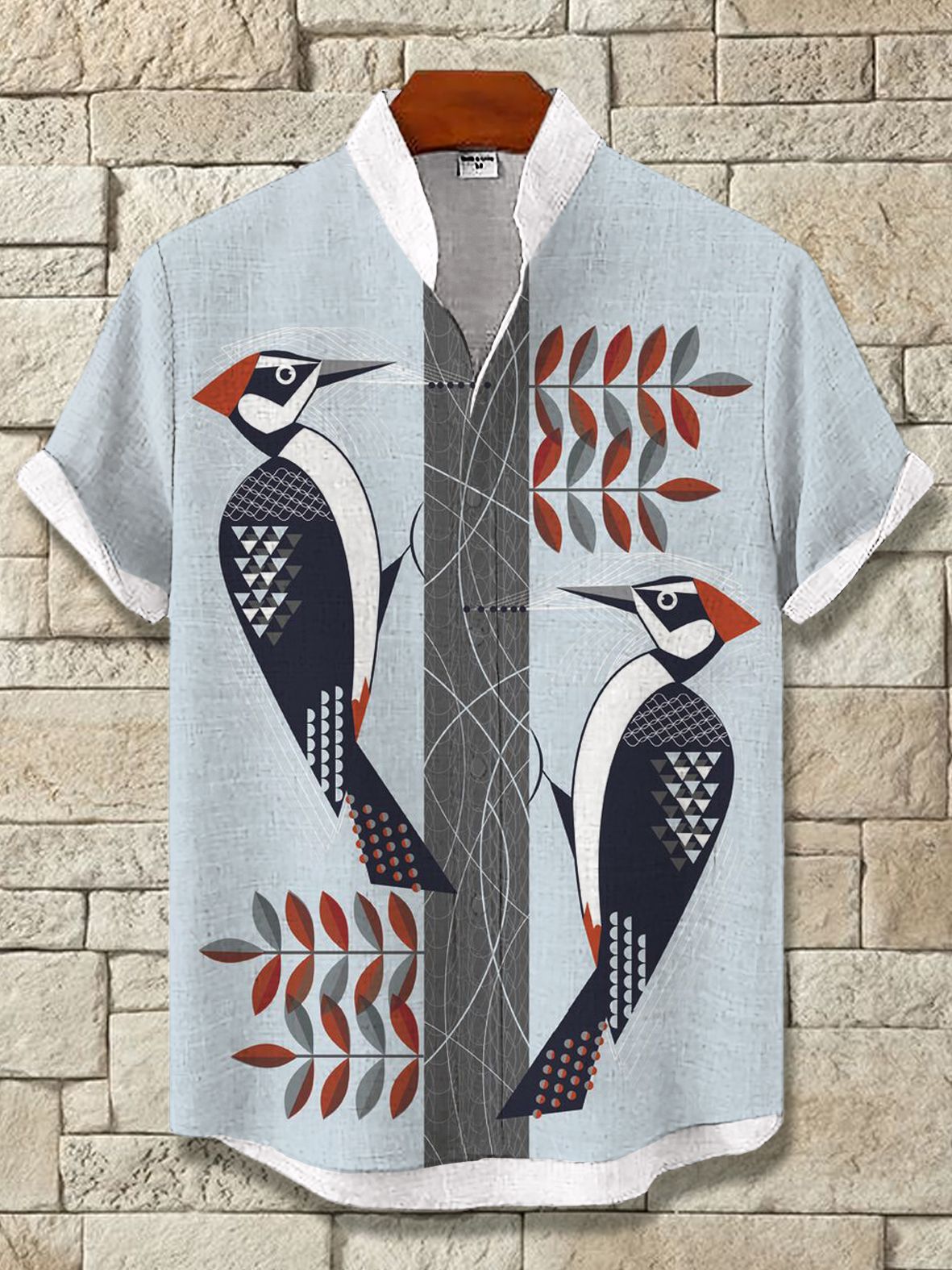 Men's Woodpecker Geometric Art Print Short Sleeve Shirt