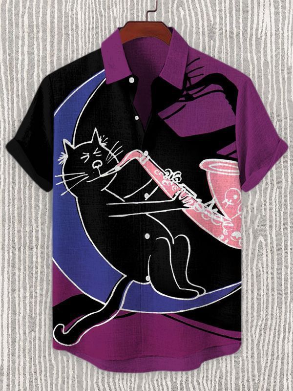 Stylish Blue Print Cotton Linen Shirt