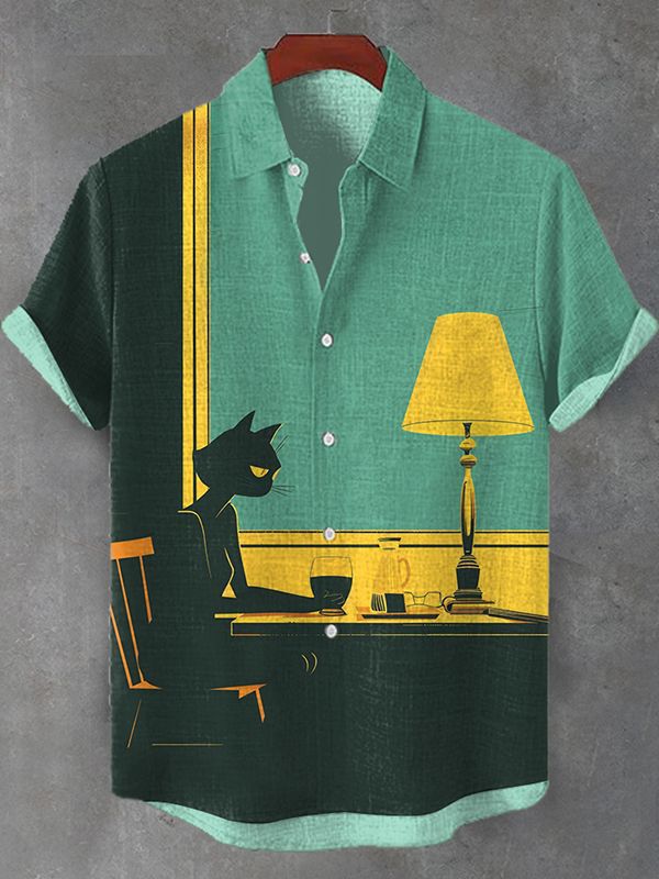 Men's Cat Vintage Short Sleeve Shirt