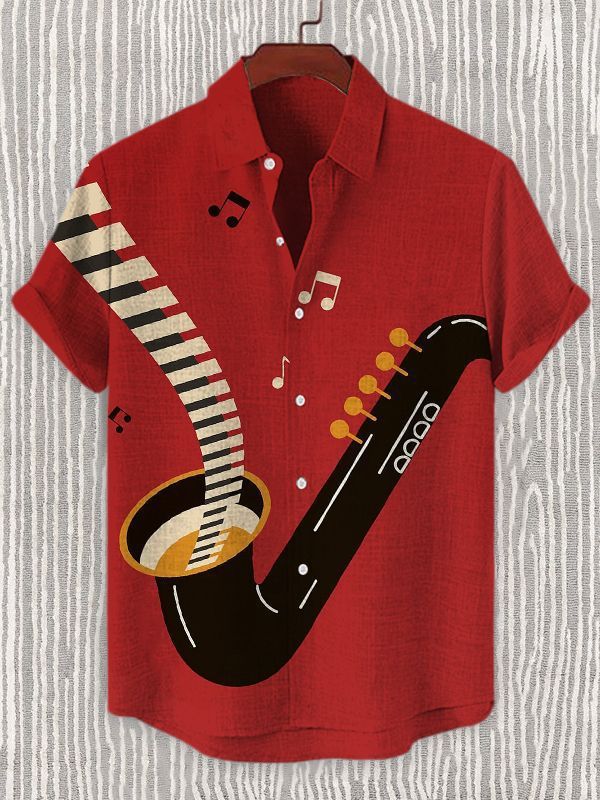 Men's Musical Design Instrument Short Sleeve Shirt