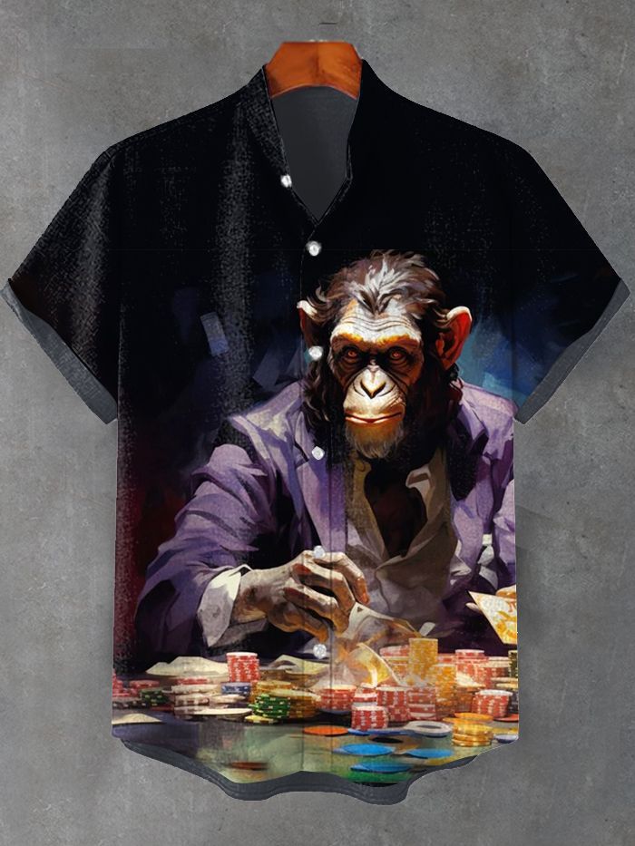 Retro Fashion Orangutan Animal Pattern Short Sleeve Shirt