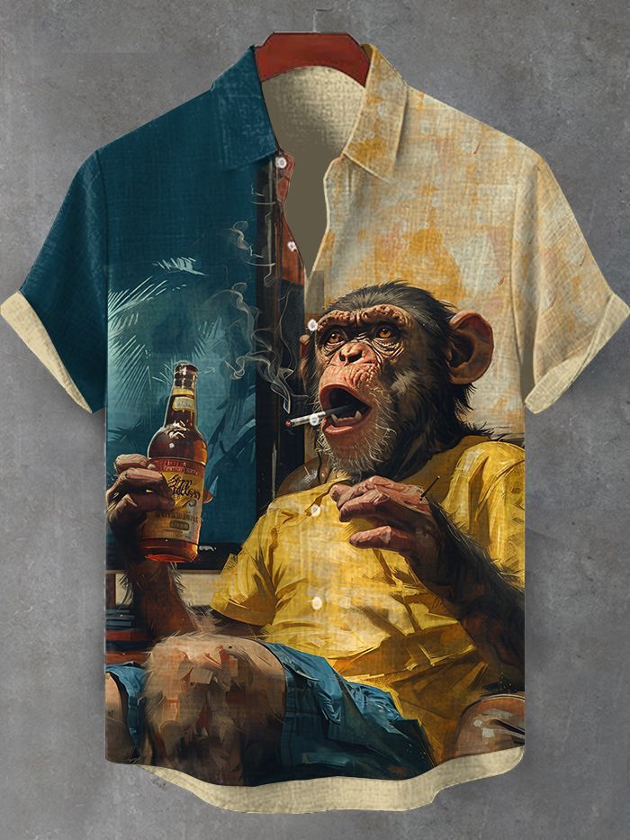 Men's Hawaiian Orangutan Animal Graphic Art Print Shirt