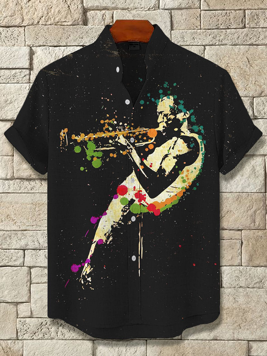 Men's Retro Classic Music Casual Short Sleeve Shirt