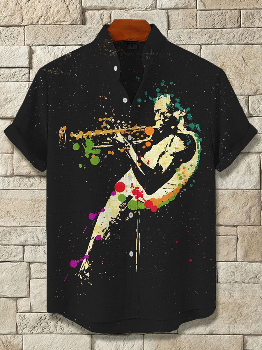 Stylish Blue Print Cotton Linen Shirt