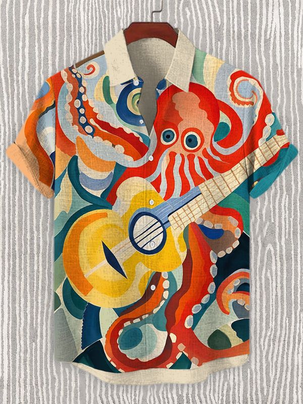 Men's Octopus Guitar Music Short Sleeve Shirt