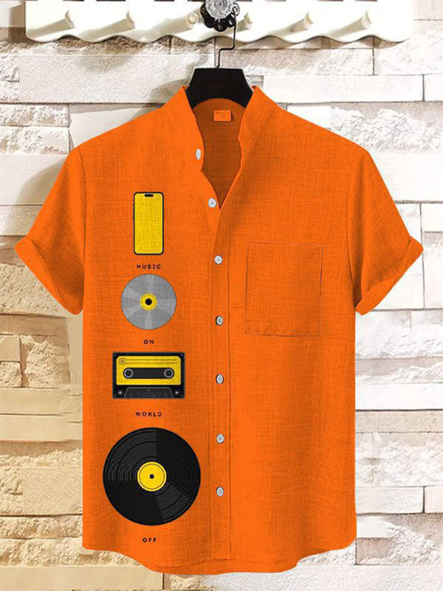 Stylish Blue Print Cotton Linen Shirt