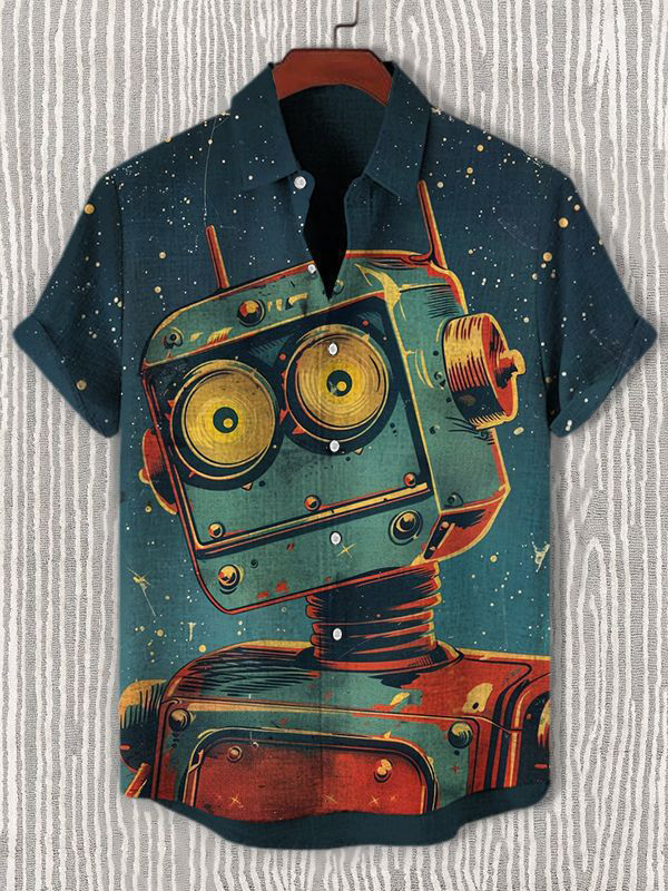 Men's Vintage Space Astronaut Short Sleeve Shirt