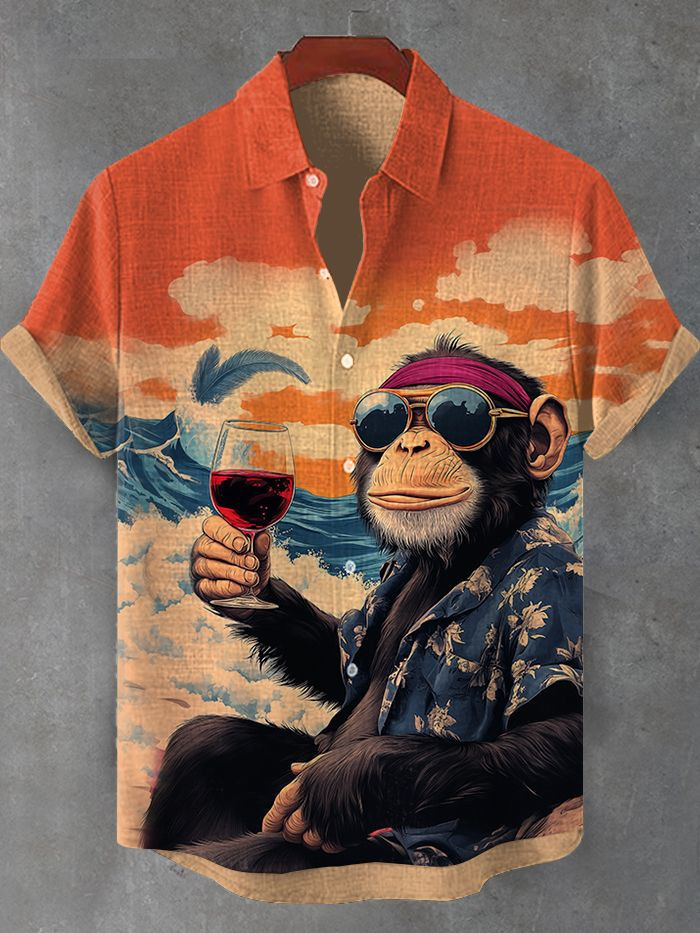 Men's Hawaiian Orangutan Animal Graphic Art Print Shirt
