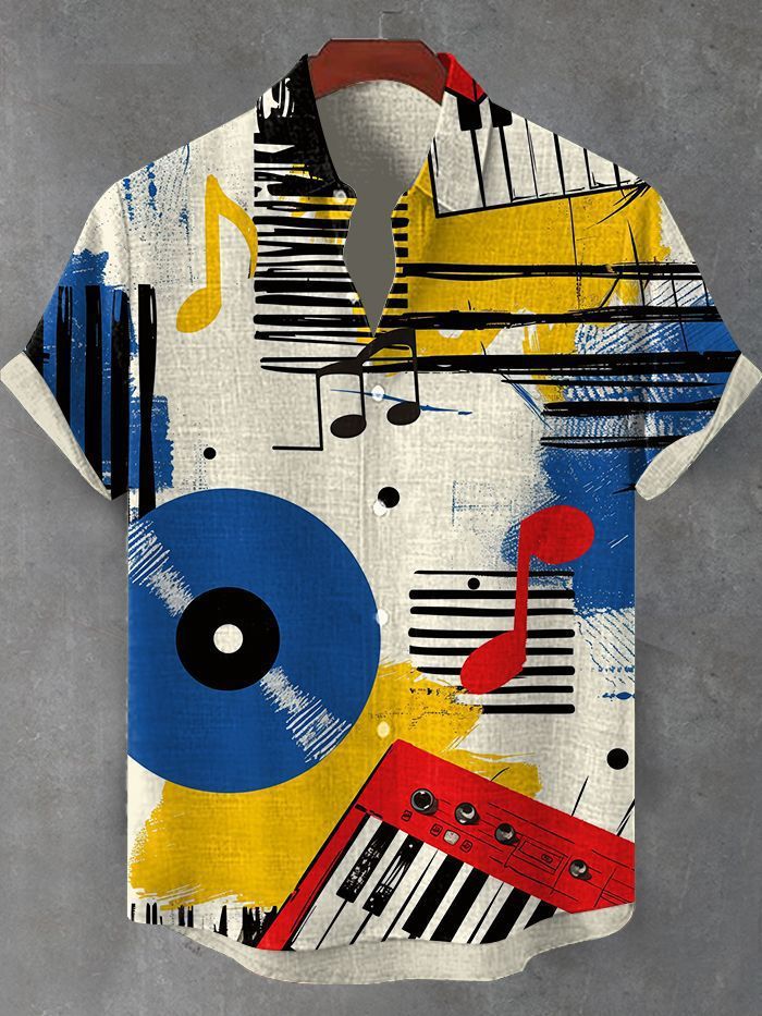 Men's Retro Classic Music Casual Short Sleeve Shirt