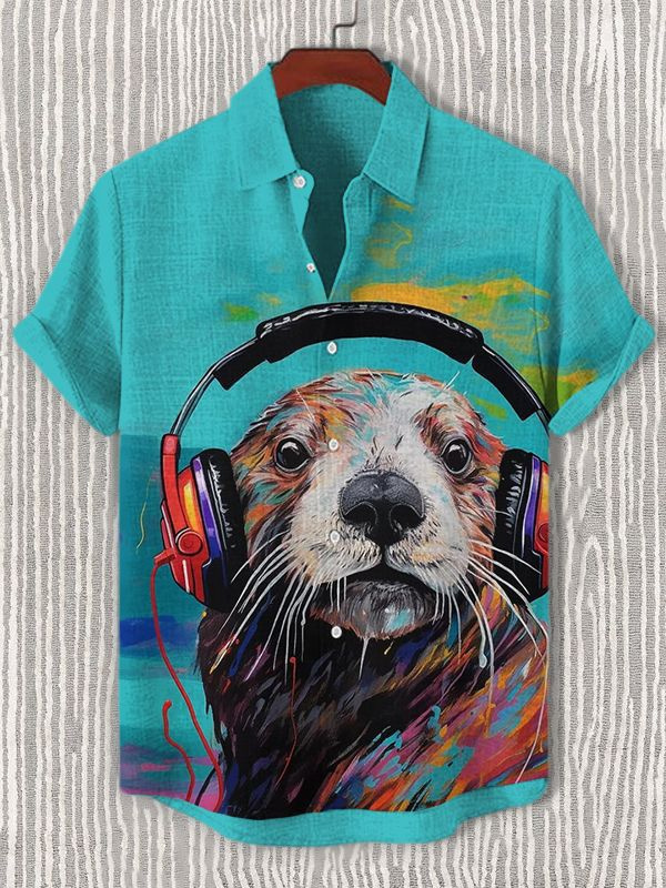 Stylish Blue Print Cotton Linen Shirt