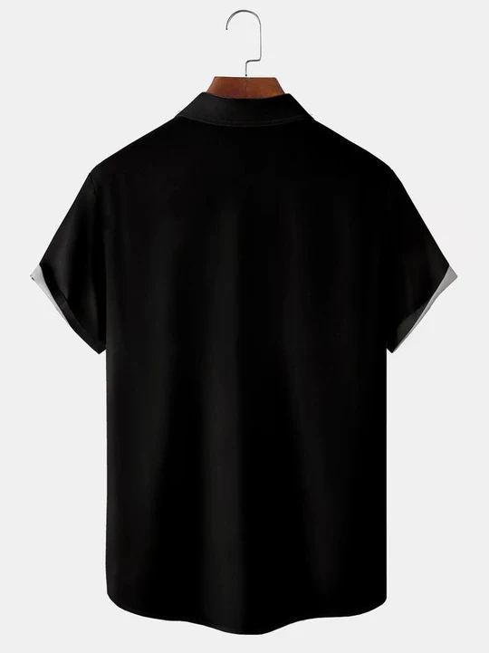 Men's Casual Contrast Lapel Short Sleeve Shirt