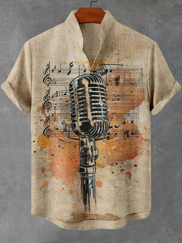 Stylish Blue Print Cotton Linen Shirt