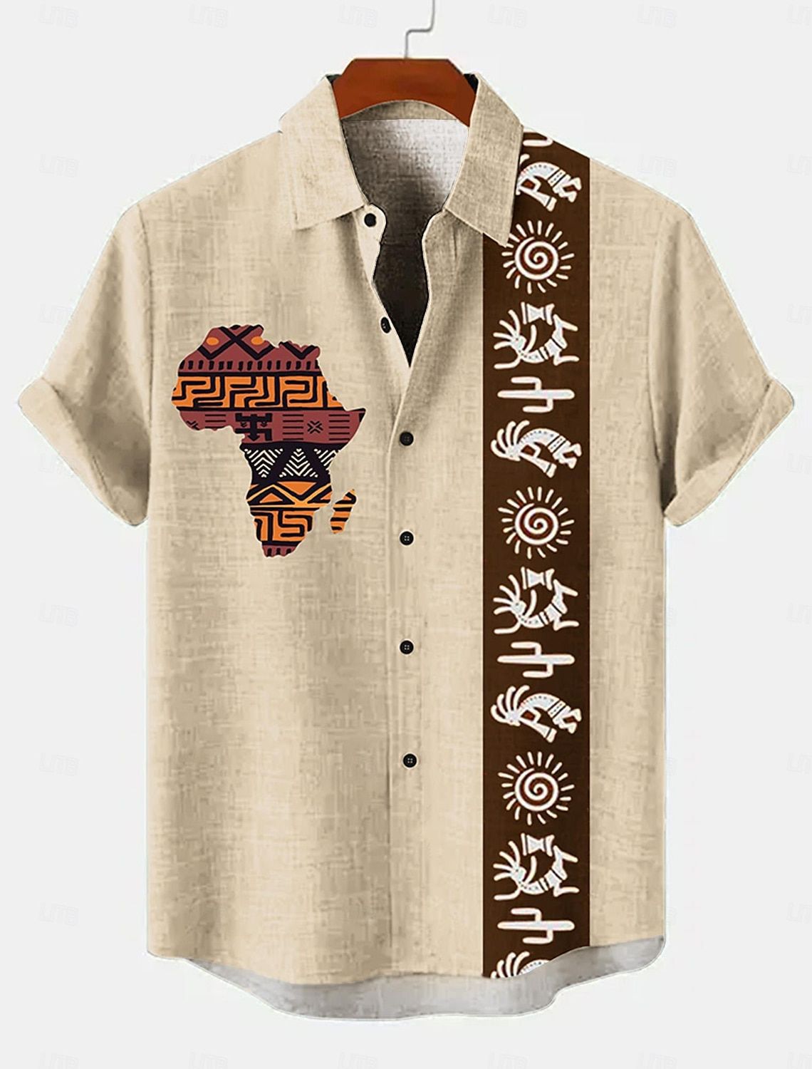 Retro Ethnic Tribal Contrast Pattern Short Sleeve Shirt