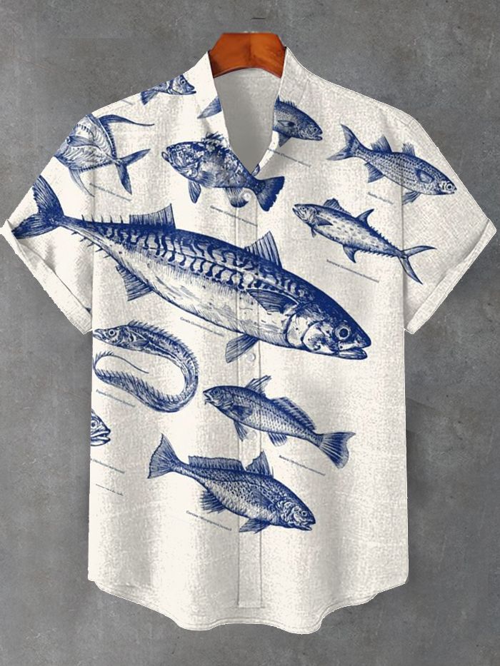 Men's Retro Fish Marine Life Short Sleeve Shirt