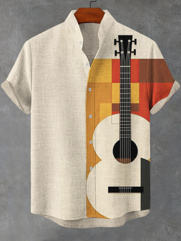 Stylish Blue Print Cotton Linen Shirt