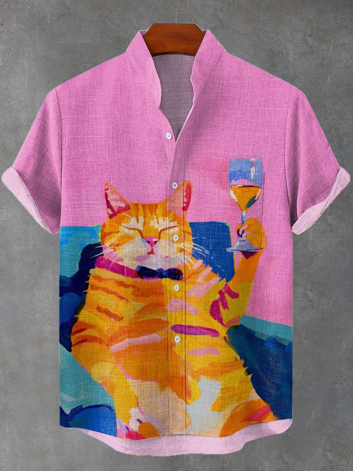 Men's Hawaiian Cat Animal Graphic Art Print Shirt