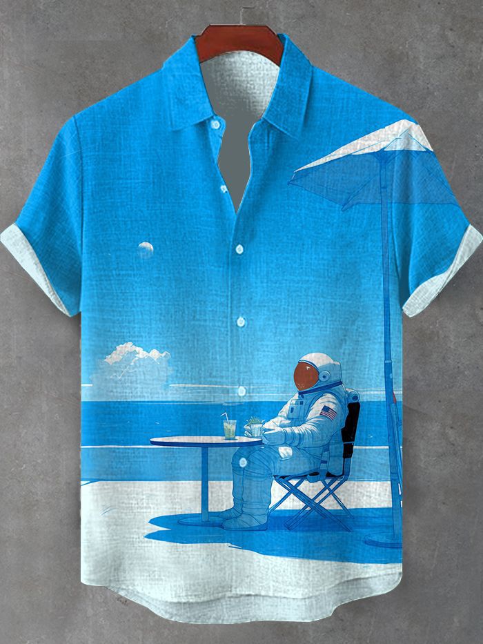 Men's Hawaiian Beach Astronaut Short Sleeve Shirt
