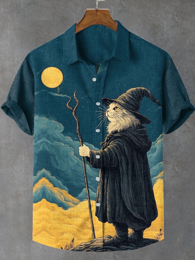 [Copy]Men's Vintage Witch Oil Painting Art Halloween Short Sleeve Shirt