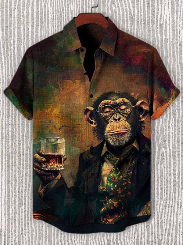 Men's Hawaiian Orangutan Animal Graphic Art Print Shirt