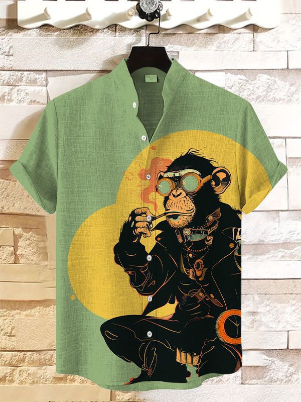 Retro Fashion Anthropomorphic Animal Short Sleeve Shirt