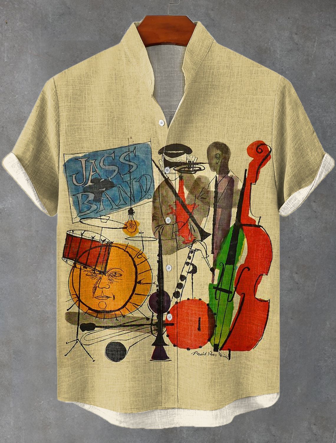 Men's Abstract Black Jazz Art Print Short Sleeve Shirt