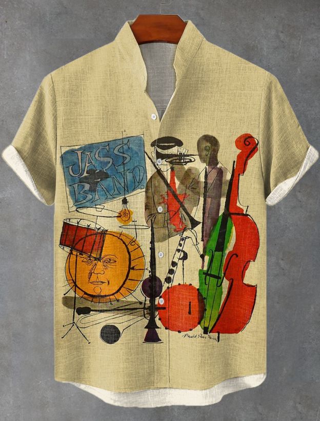 Men's Abstract Black Jazz Art Print Short Sleeve Shirt