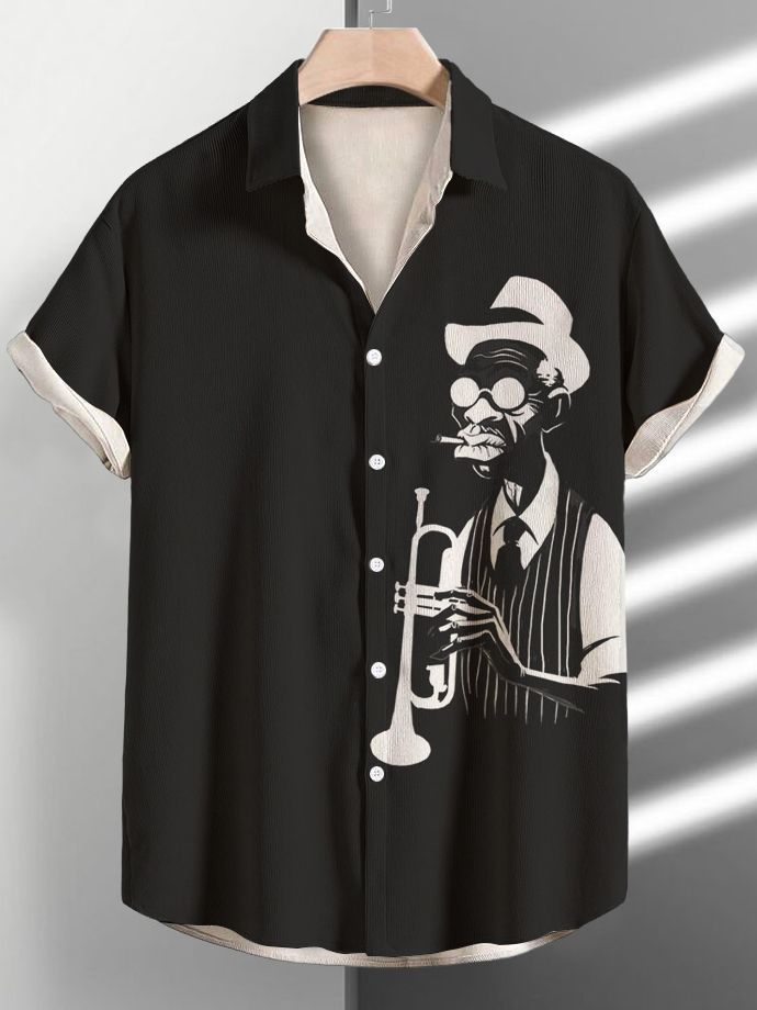 Stylish Blue Print Cotton Linen Shirt