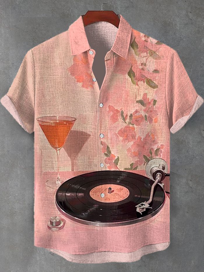 Retro Music Party Art Print Short Sleeve Shirt