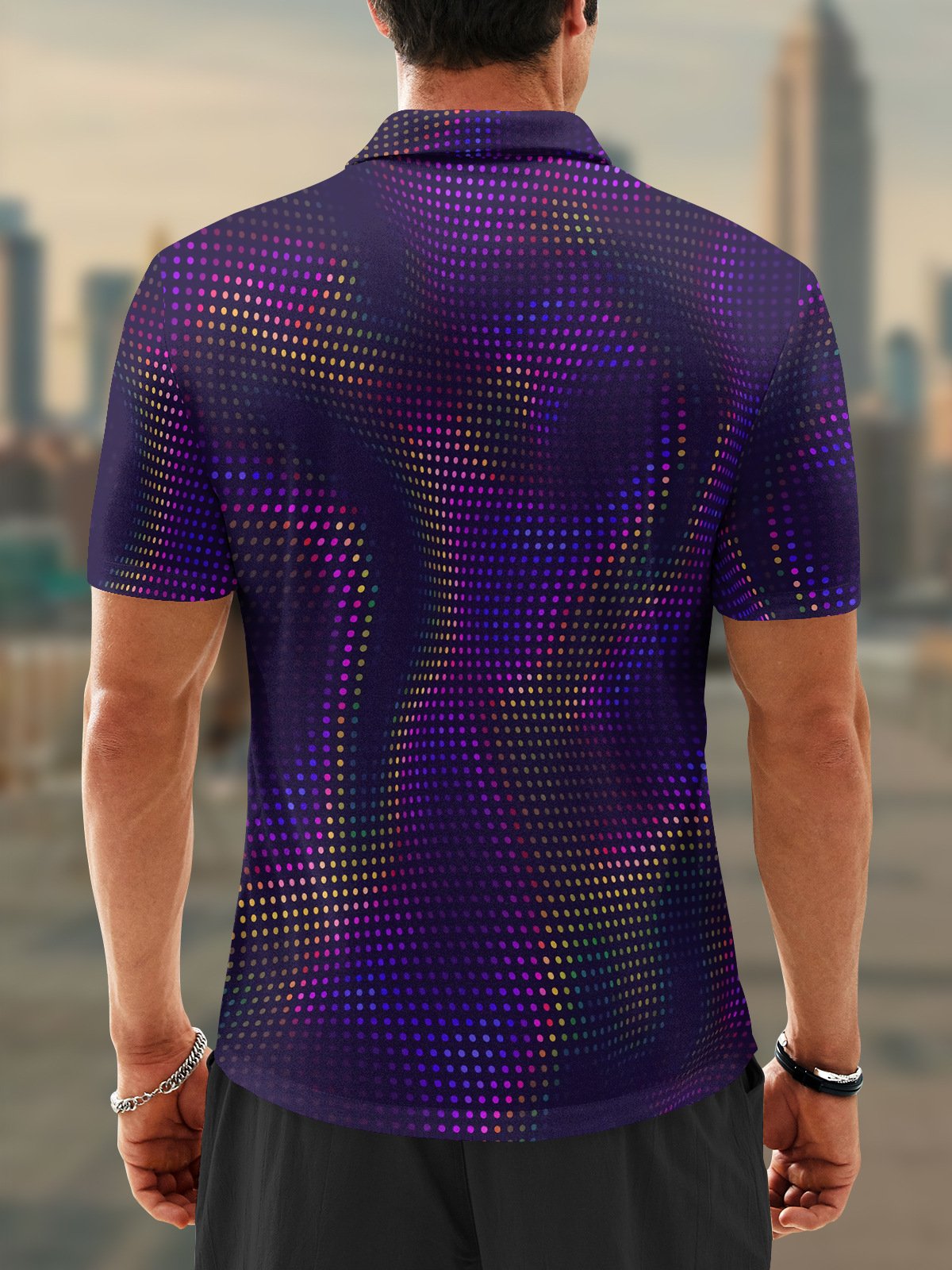 Hardaddy Ombre Polka Dot Zip Short Sleeves Casual Polo Shirt