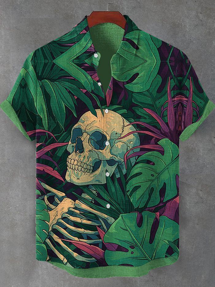 Men's Retro Dark Skull Casual Short Sleeve Shirt