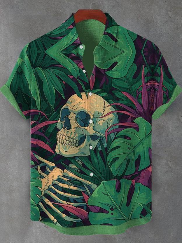 Men's Retro Dark Skull Casual Short Sleeve Shirt