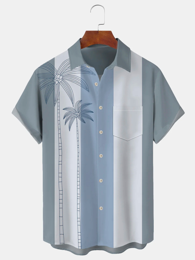 Christmas greetings from Santa Claus delivering gifts on a motorcycle Christmas Chest Pocket Short Sleeve Bowling Shirt
