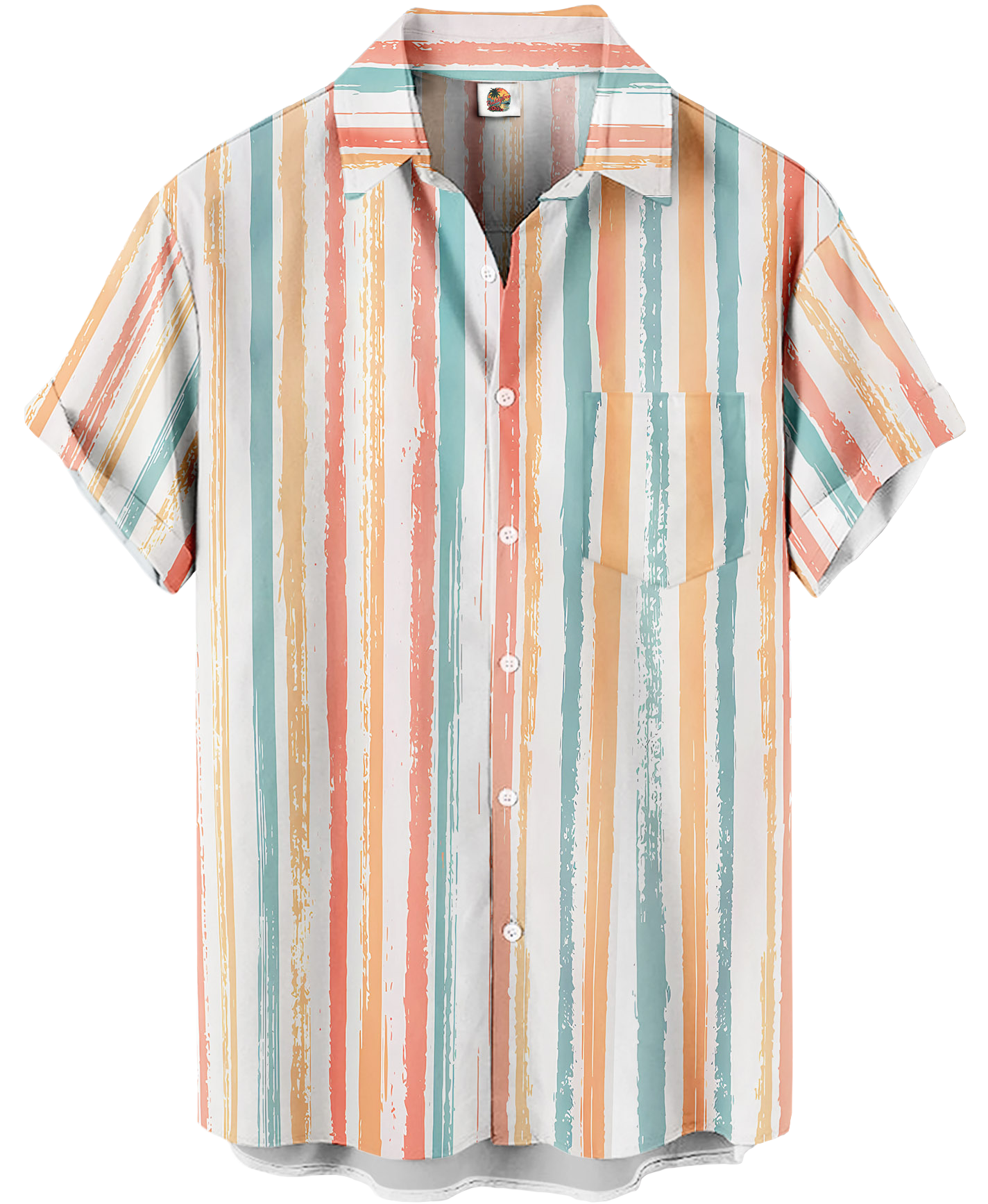 Men's Short Sleeve Button Down Shirt, Pastel Striped Pattern, Casual Summer Fit