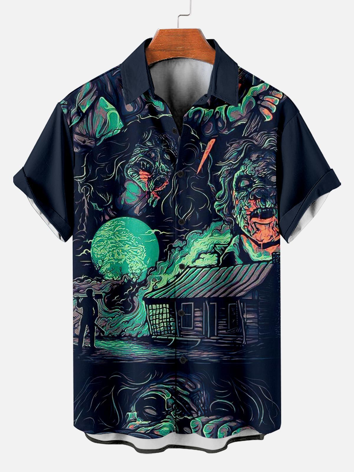Stylish Blue Print Cotton Linen Shirt