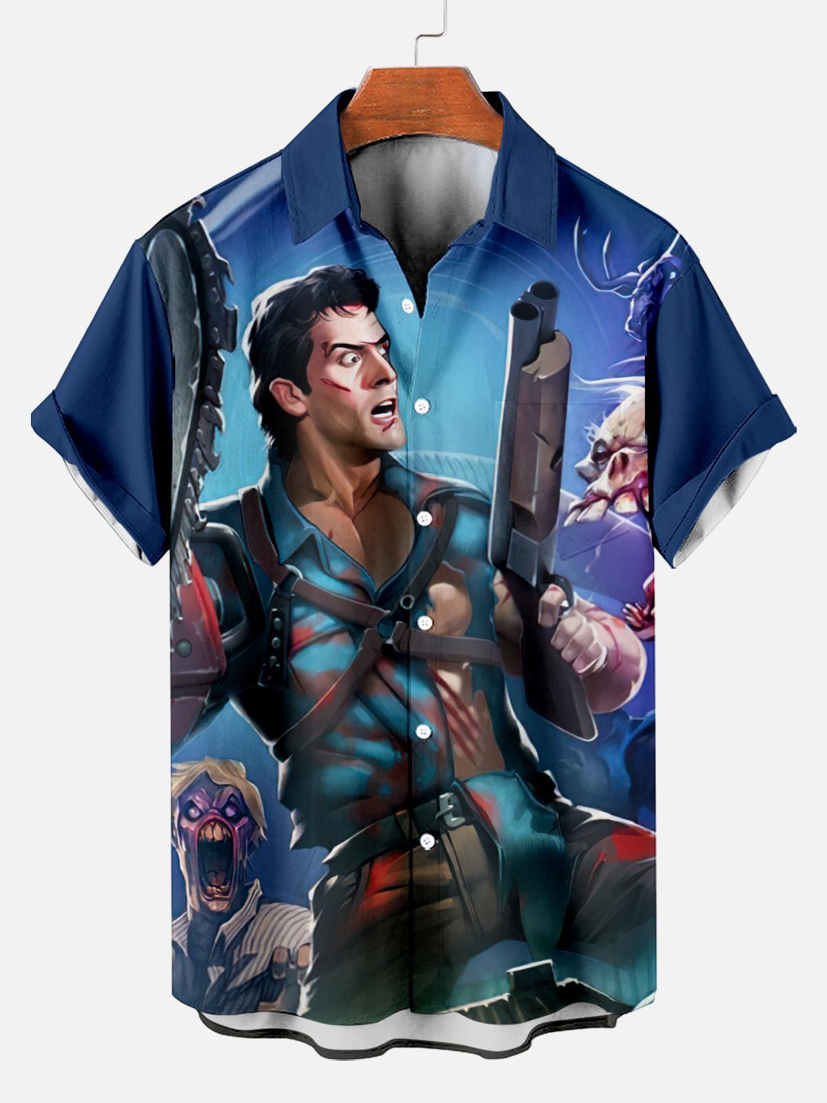 Stylish Blue Print Cotton Linen Shirt