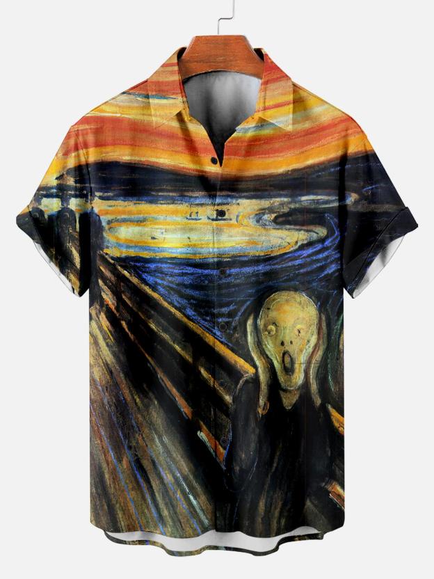 [Copy]Men's Vintage Witch Oil Painting Art Halloween Short Sleeve Shirt