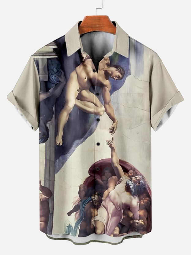 [Copy]Men's Vintage Witch Oil Painting Art Halloween Short Sleeve Shirt