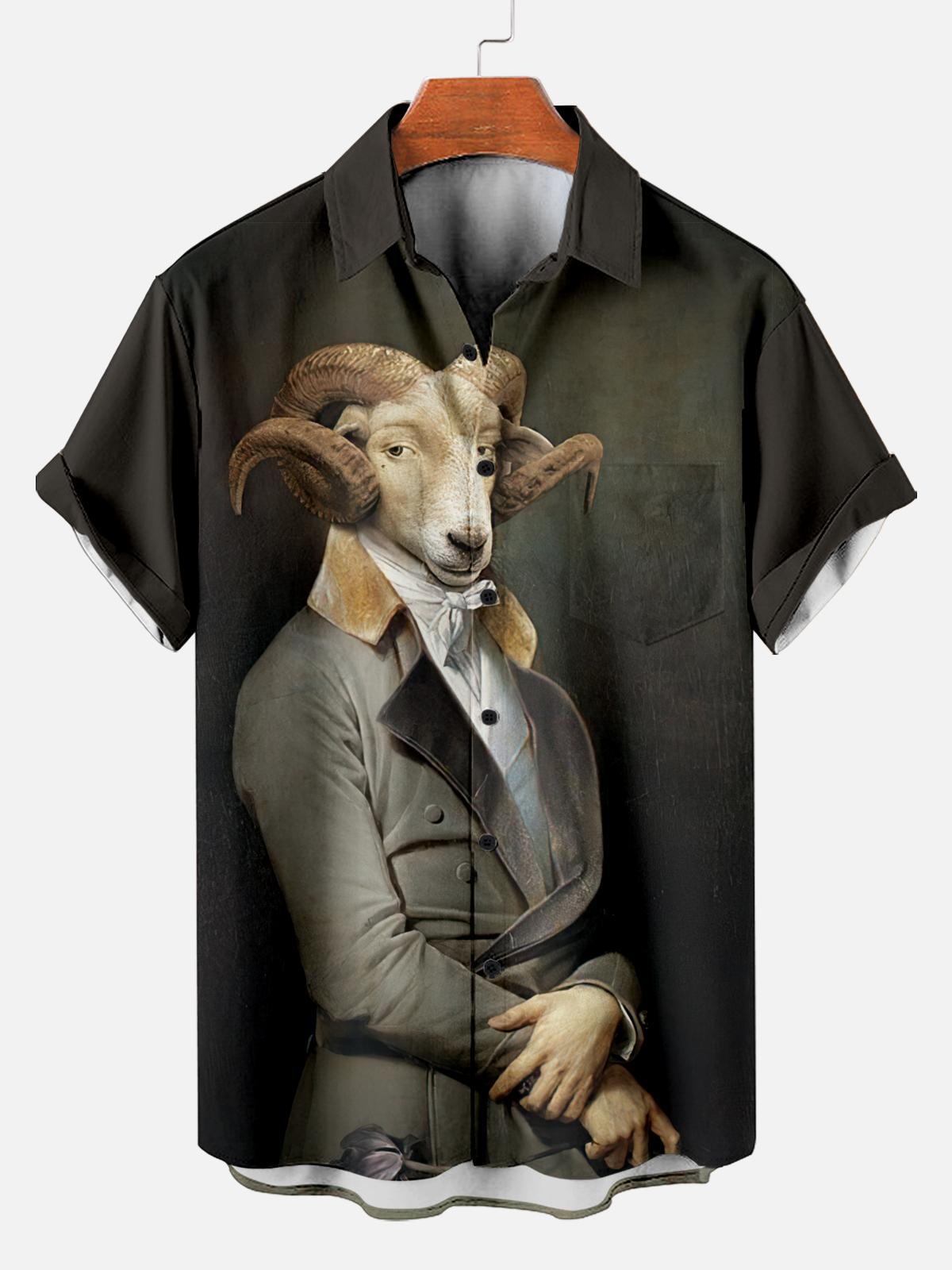 [Copy]Men's Vintage Witch Oil Painting Art Halloween Short Sleeve Shirt