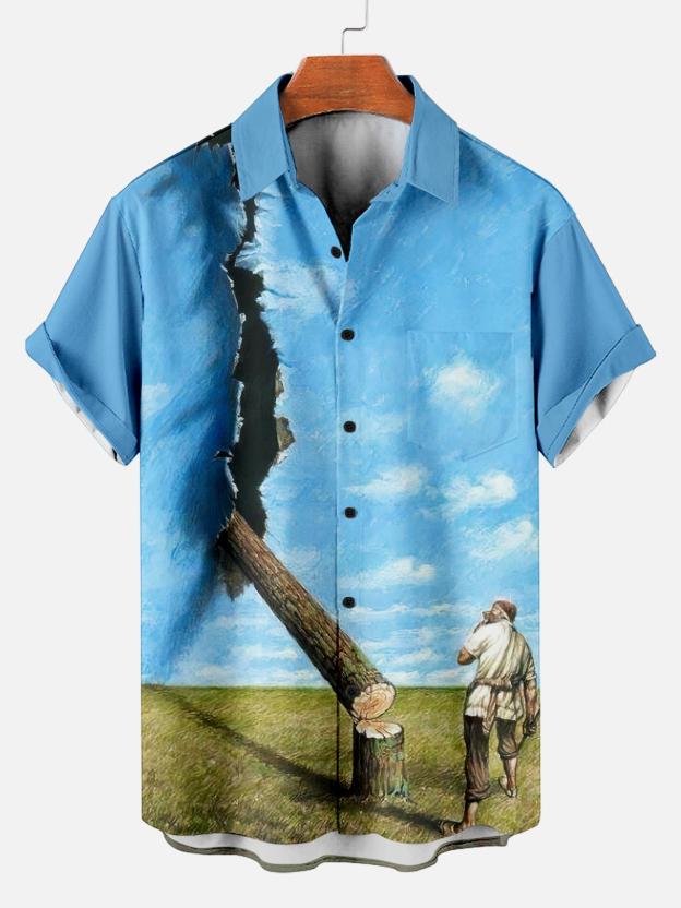[Copy]Men's Vintage Witch Oil Painting Art Halloween Short Sleeve Shirt