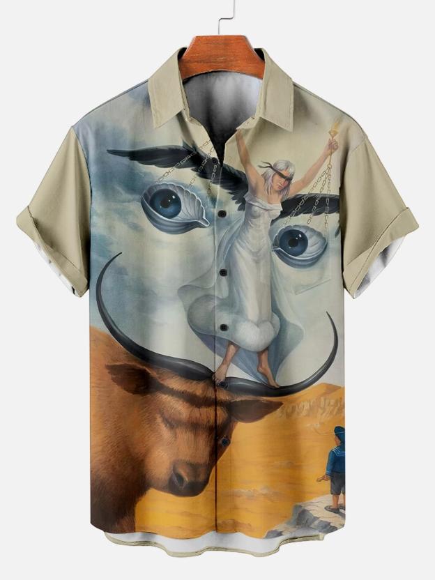 [Copy]Men's Vintage Witch Oil Painting Art Halloween Short Sleeve Shirt