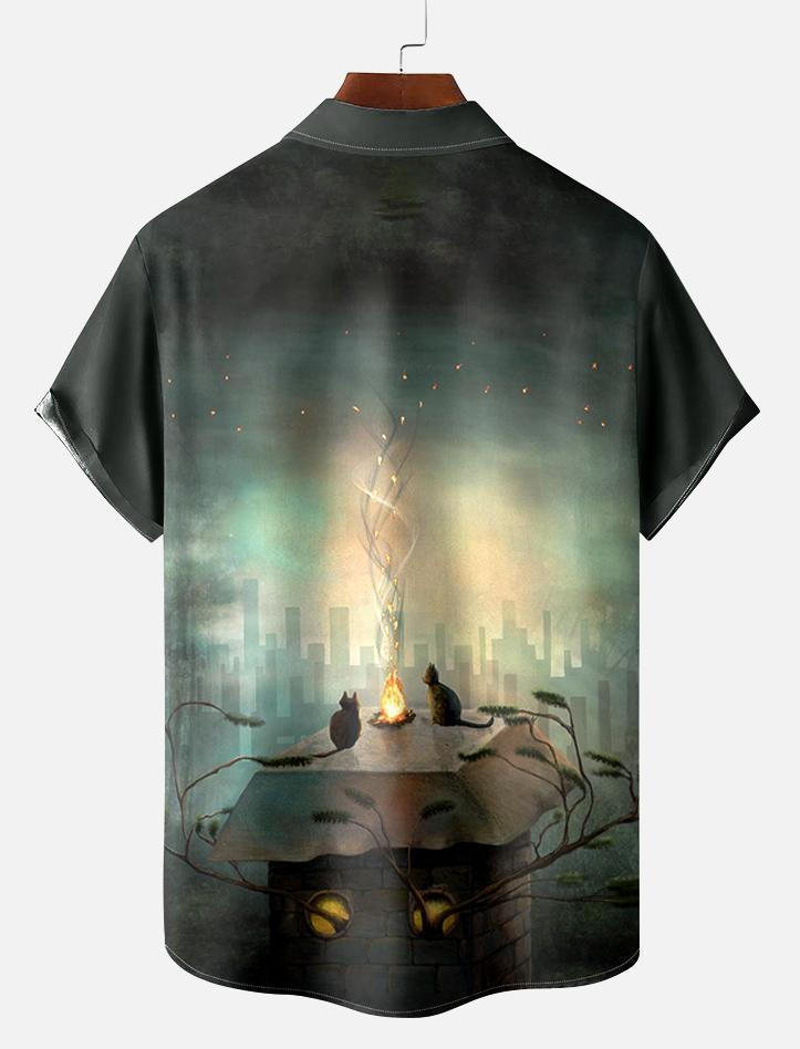 Retro Men's Horror Art Graphic Short Sleeve Shirt