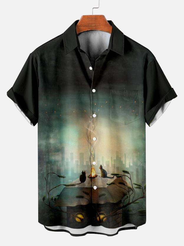 [Copy]Men's Vintage Witch Oil Painting Art Halloween Short Sleeve Shirt