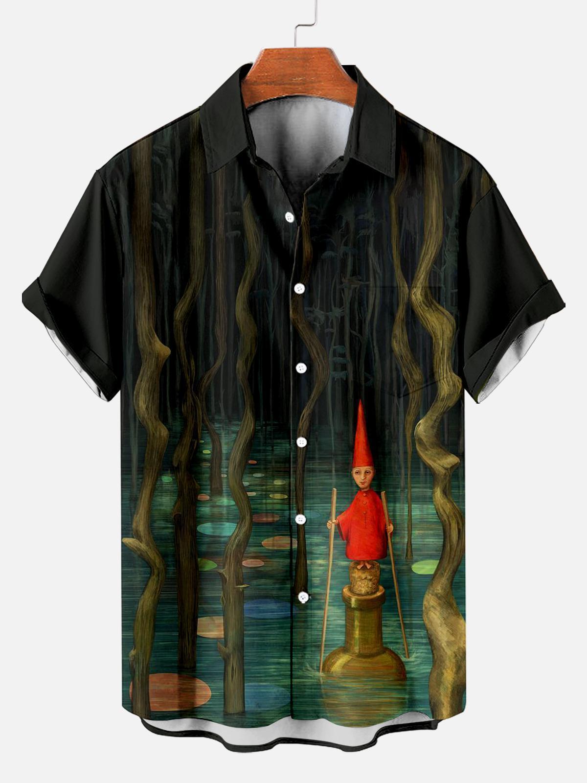 [Copy]Men's Vintage Witch Oil Painting Art Halloween Short Sleeve Shirt