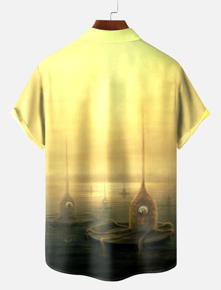 Retro Men's Horror Art Graphic Short Sleeve Shirt