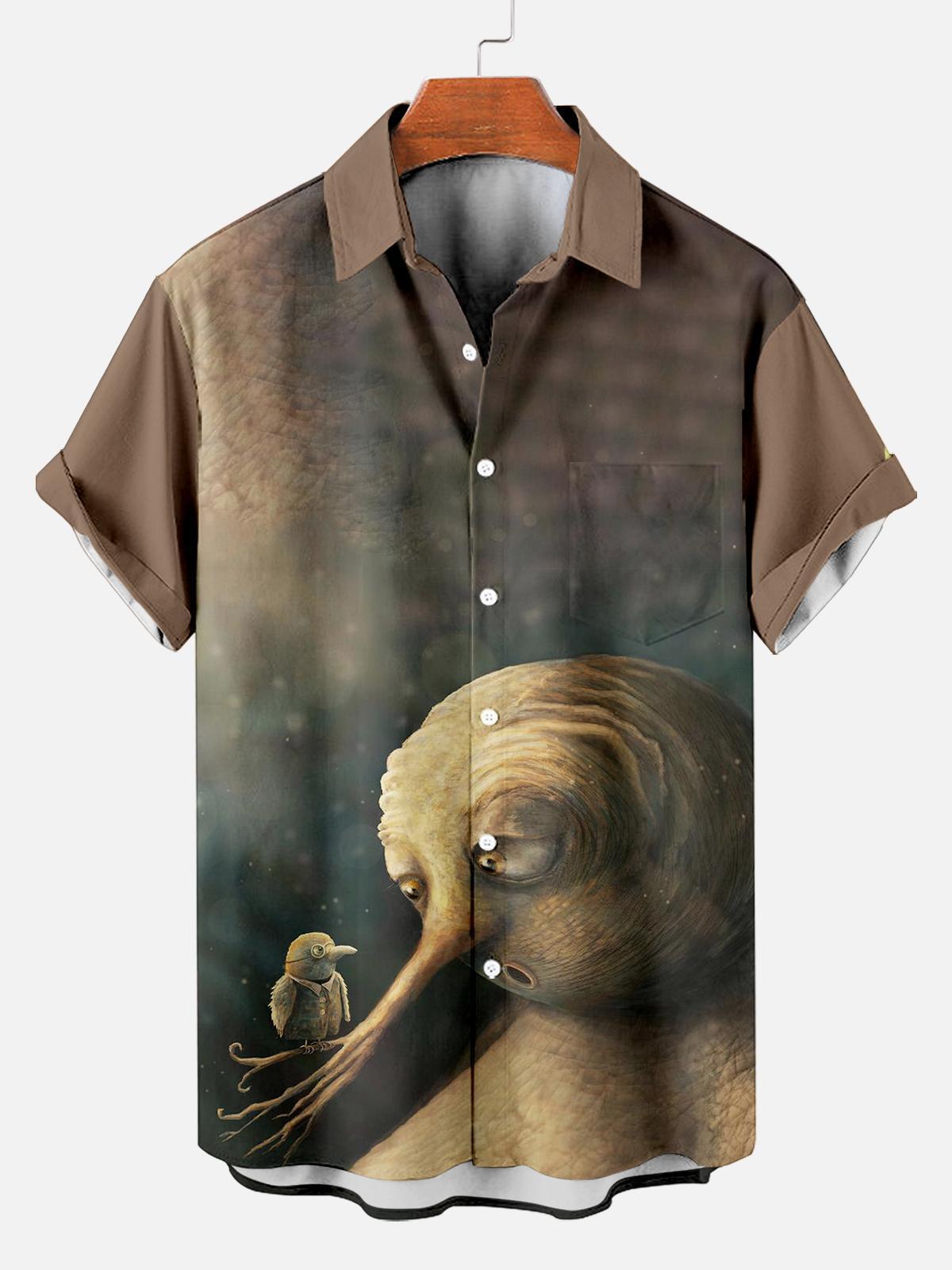 Retro Men's Horror Art Graphic Short Sleeve Shirt